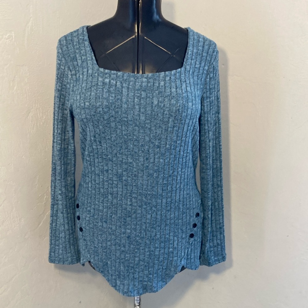 Teal Square Neck Long-sleeve Relaxed Top